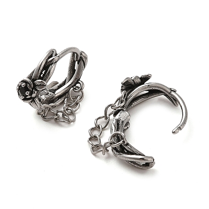 316 Surgical Stainless Steel with Rhinestone Flower Hoop Earrings, with Chains Tassel