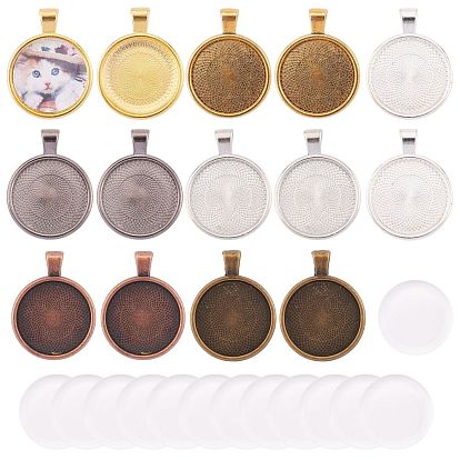 DIY Pendant Making Kits, including Alloy Pendant Cabochon Settings and 25mm Transparent Clear Glass Cabochons, Flat Round