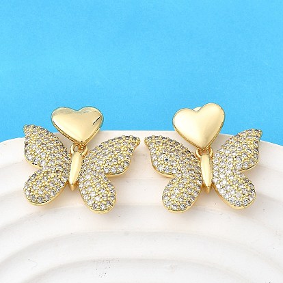 Серьги-гвоздики в форме бабочки из латуни с прозрачным кубическим цирконием, без кадмия и без свинца, стойки покрытие