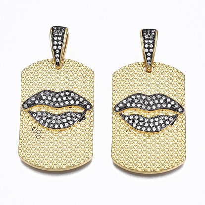 Brass Micro Pave Clear Cubic Zirconia Pendants, Nickel free, Rectangle with Lip