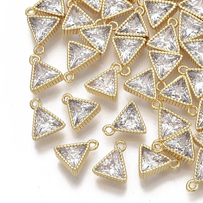 Brass Micro Pave Cubic Zirconia Charms, Nickel Free, Triangle, Clear