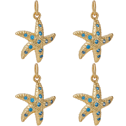 5 Подвески из латуни с микро-паве класса AAA с кубическим цирконием, морская звезда / морские звезды, без свинца, без никеля и без кадмия