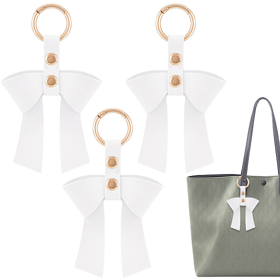 3шт. брелоки из искусственной кожи с бантиками, с брелоками из цинкового сплава, золотые