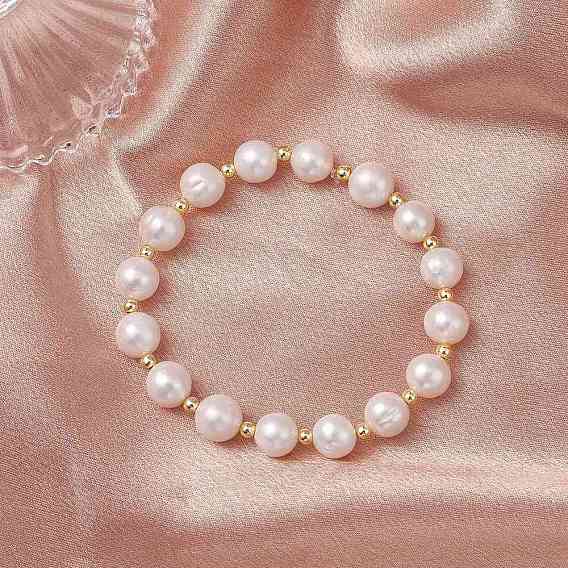 Браслеты из натуральных пресноводных жемчужин с круглыми бусинами для женщин, с Гальваническим немагнитных синтетическими гематита бисера