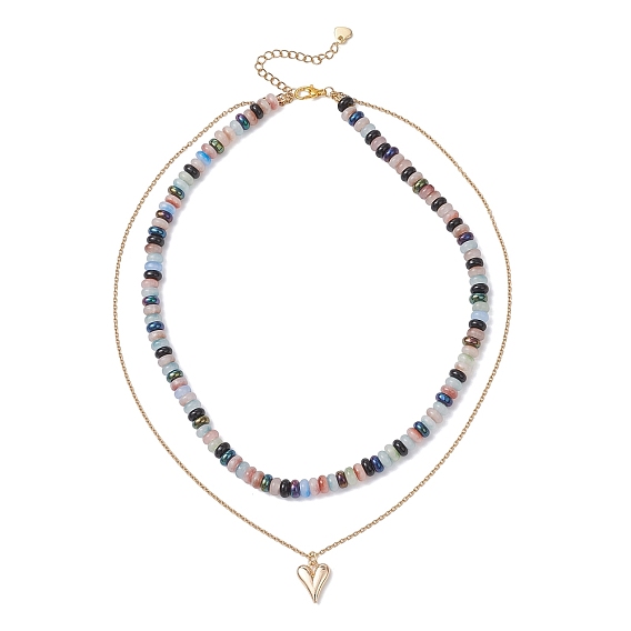 Подвеска в форме сердца из сплава, имитация нефрита, стеклянные рондель-бусины, двухслойные красные ожерелья