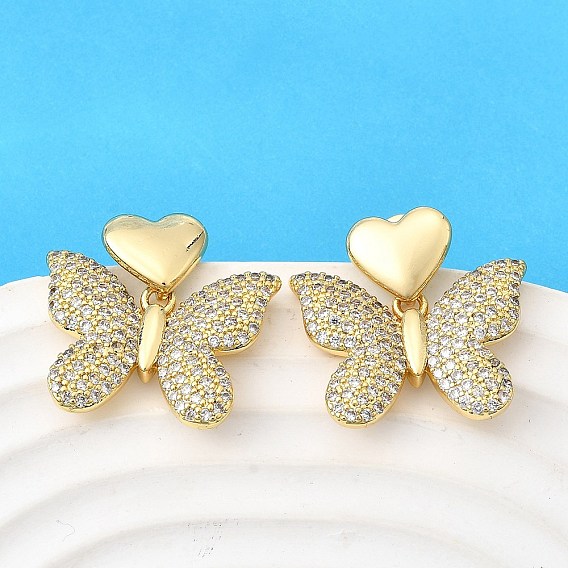 Серьги-гвоздики в форме бабочки из латуни с прозрачным кубическим цирконием, без кадмия и без свинца, стойки покрытие