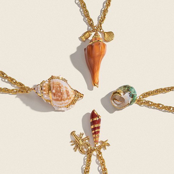 Кулон из натуральной ракушки с гальваническим покрытием 304 цепочки из нержавеющей стали для женщин, реальный 18 k позолоченный