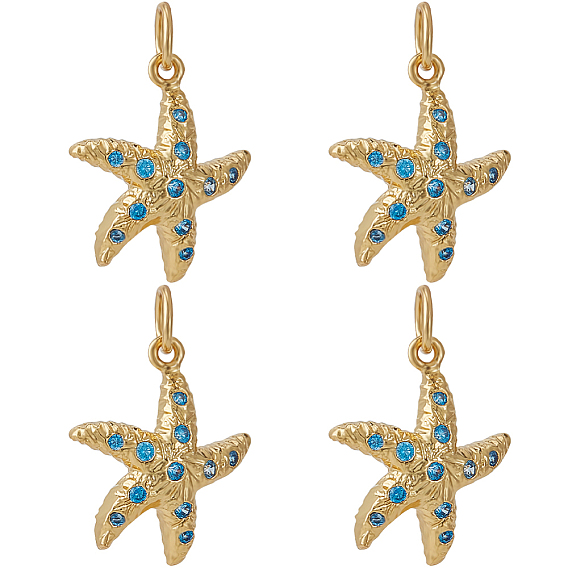 5 Подвески из латуни с микро-паве класса AAA с кубическим цирконием, морская звезда / морские звезды, без свинца, без никеля и без кадмия