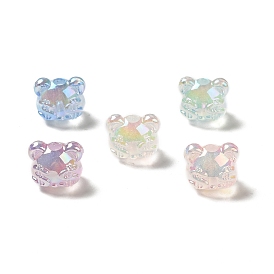 UV Plating Rainbow Iridescent Acrylic Beads, Bear Head with Dollar Sign