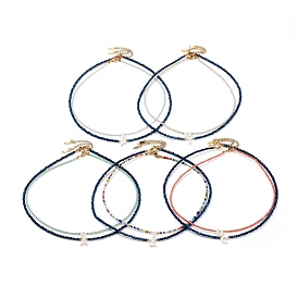 Natural Shell Letter Pendant Necklaces Sets, Initial Necklaces, with Glass Beads and 304 Stainless Steel Beads, Golden