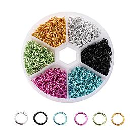 6 colores anillos de salto abierta de alambre de aluminio, 6x0.8 mm, sobre 180pcs / color de, 1080 unidades / caja
