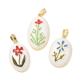 Messing Emaille-Anhänger, oval mit Blumenanhängern
