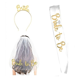Bride To Be, Alloy Crown Headband Sash Veil for Bridal Shower Party Decoration