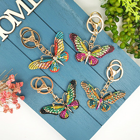 Butterfly key pendant diamond-studded color hollow insect key chain metal creative pendant small gift