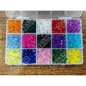 900Stk. 15 Farben transparente Acrylperlen, facettiert, Runde