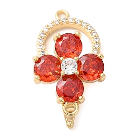 Brass with Cubic Zirconia Fold Over Clasps, Flower, FireBrick