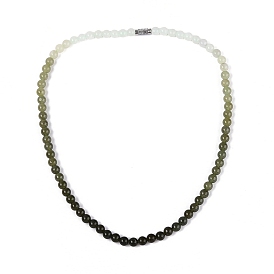 6MM Gradient Color Natural Myanmar Jade Round Beaded Necklaces, with Platinum Tone Brass Screw Clasps