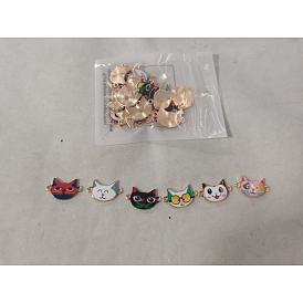 30 pcs 6 styles breloques de connecteur en alliage d'émail, or et de lumière, liens de chat