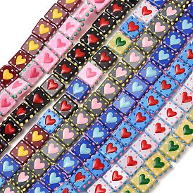 Cuentas de esmalte de vidrio, cuentas dibujadas a mano, cuadrado irregular y corazón
