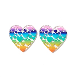 Printed Transparent Acrylic Pendants, Heart with Heart Pattern