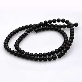 Brins de perles rondes en onyx noir naturel, teints et chauffée