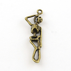 Skull Tibetan Style Alloy Pendants, Cadmium Free & Lead Free, 43x12.5x4mm, Hole: 2mm, about 490pcs/1000g