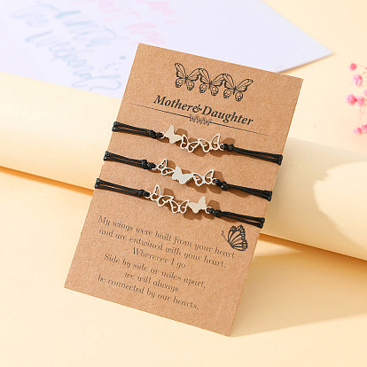 Personalized Stainless Steel Butterfly Bracelet for Mother's Day - Handmade Woven Card Rope with Hollow Design, Unique European and American Style Parent-Child Jewelry