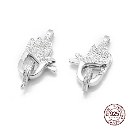 925 Sterling Silver Lobster Claw Clasps, with Cubic Zirconia, with 925 Stamp, Palm