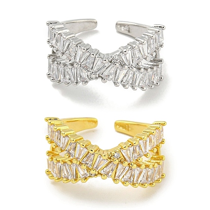 Покрытие стойки латунь микро паве цирконий открытые манжеты кольца, кольца крест-накрест для женщин, долговечный, без кадмия и без свинца