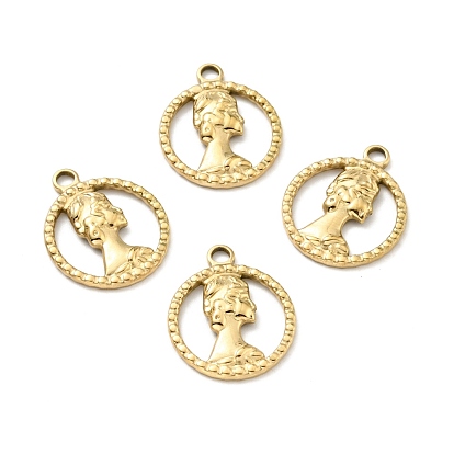 Ion Plating(IP) 304 Stainless Steel Glaze Manual Polishing Pendants, Ring with Woman