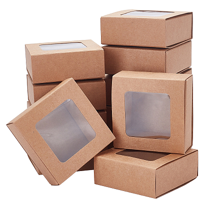 Kraft Paper Drawer Box, Square, with PVC Visual Window