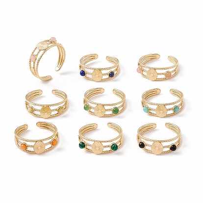 Натуральный драгоценный камень и плоское круглое открытое кольцо-манжета, ионное покрытие (ip) 304 тройное кольцо из нержавеющей стали для женщин, золотые