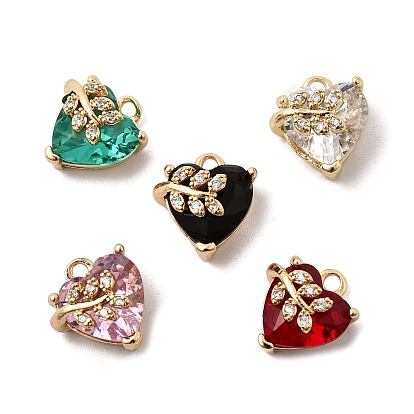 Латунные микро проложить кубического циркония подвески, сердце с подвесками в виде листьев, со стеклом, долговечный, золотые
