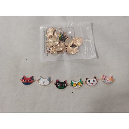 30 pcs 6 styles breloques de connecteur en alliage d'émail, or et de lumière, liens de chat