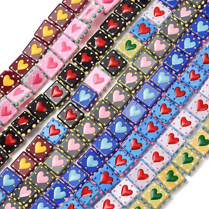 Cuentas de esmalte de vidrio, cuentas dibujadas a mano, cuadrado irregular y corazón