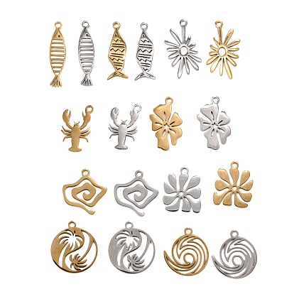 201 Stainless Steel Pendants, Mixed Shapes Charms