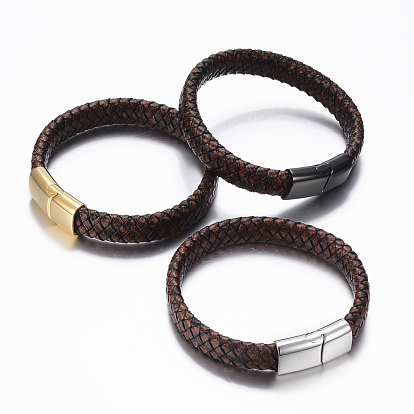 PU Leather Cord Bracelets, with 304 Stainless Steel Magnetic Clasps
