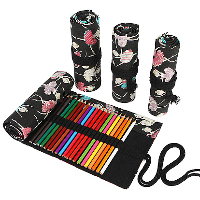 Ballet Girl Pattern Handmade Canvas Pencil Roll Wrap, Roll Up Pencil Case for Coloring Pencil Holder