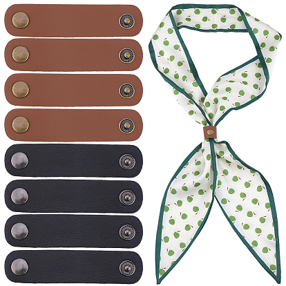 8 pièces 2 couleurs cuir PU avec boucle de foulard en laiton, pinces à foulard, porte-châle/foulard pour femmes et hommes