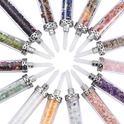 Natural Gemstone Big Pendants, Dowsing Pendulum Pendants Making, with Quartz Crystal Round Beads, Glass and Brass Findings, Column