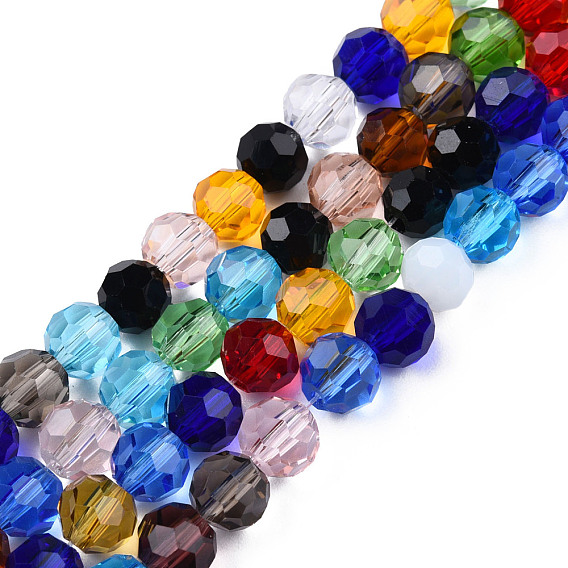 Electroplate Transparent Glass Beads Strands, Faceted(32 Facets), Round