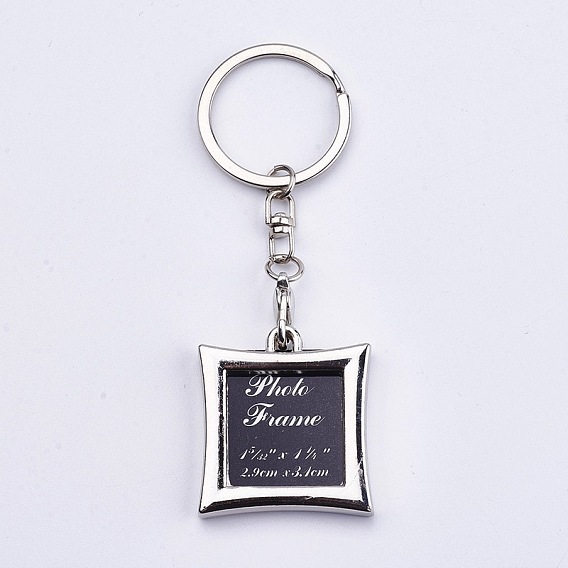Mini Alloy Photo Frame Keychain, with Iron Rings and Chains, Square