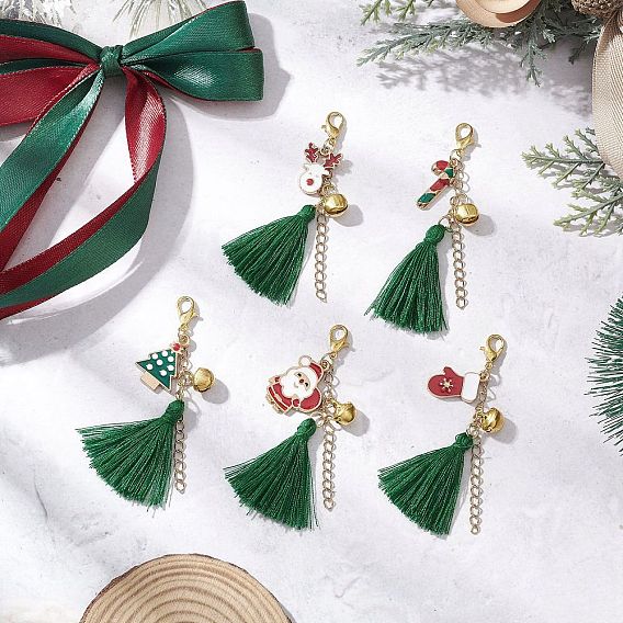 Рождественские украшения из сплава эмали, с поликоттоновой кисточкой и карабинами, разнообразные