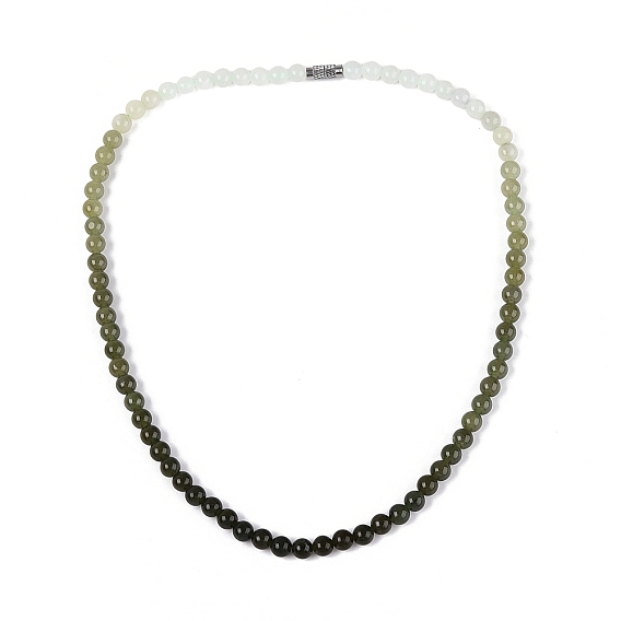 6MM Gradient Color Natural Myanmar Jade Round Beaded Necklaces, with Platinum Tone Brass Screw Clasps