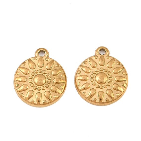 304 Stainless Steel Charms, Ion Plating(IP), Flat Round with Sun Charms