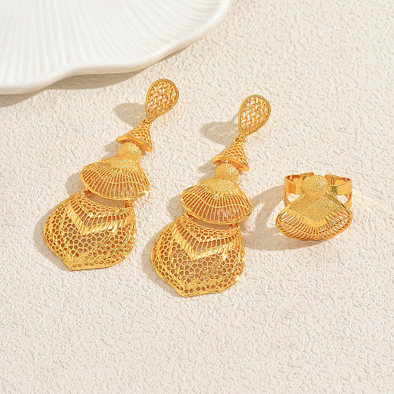 Винтажные комплекты из полых серег и колец в стиле ближневосточного сплава для женщин