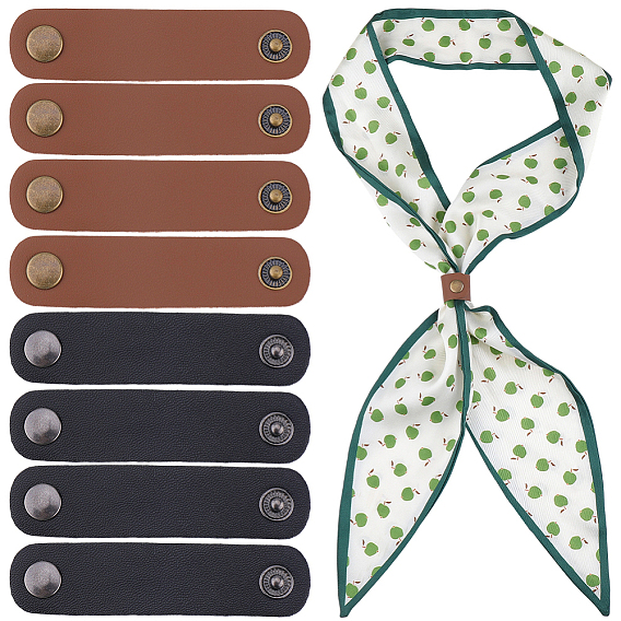 8Pcs 2 Colors PU Leather with Brass Scarf Buckle, Scarf Clips, Shawl Neckerchief Holder For Women Men