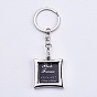 Mini Alloy Photo Frame Keychain, with Iron Rings and Chains, Square