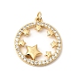 Латунные микропаве прозрачные подвески с фианитом, плоский круглый со звездными подвесками, долговечный, стойки покрытие, без свинца и без кадмия