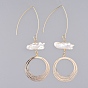 Dangle Earrings, with Natural Baroque Pearl Keshi Pearl, Copper Wire, 304 Stainless Steel Earring Hooks, Brass Pendant and Cardboard Boxes